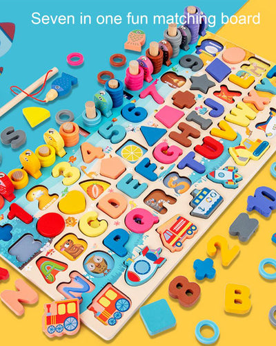 Educational Toy: Wooden Numbers Letters Puzzle Building Blocks Counting Game Kids