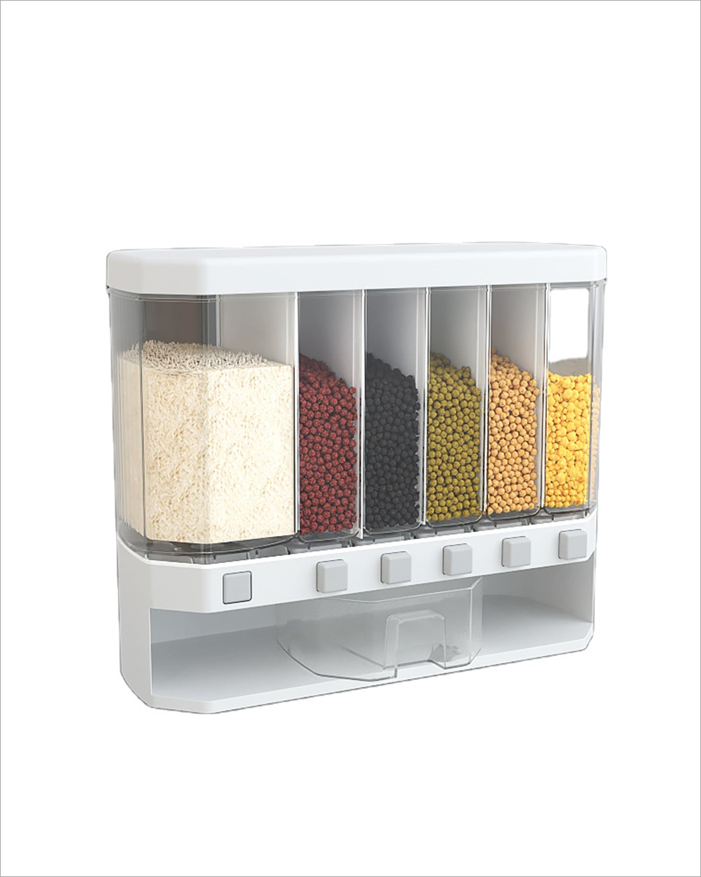 Multiportion dry food organiser wall mounted