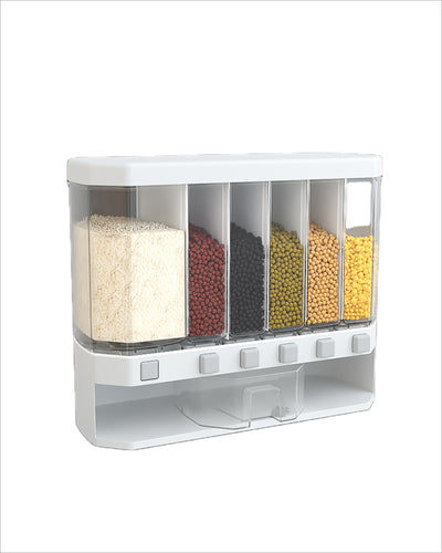 Multiportion dry food organiser wall mounted